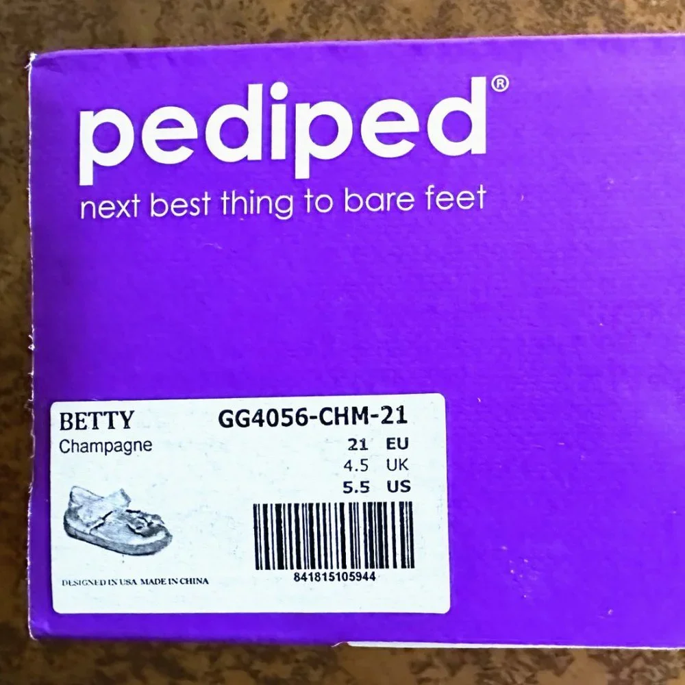 PEDIPED Toddler Baby Champagne Grip-N-Go Betty Mary Jane Bow Shoes Size 5.5
